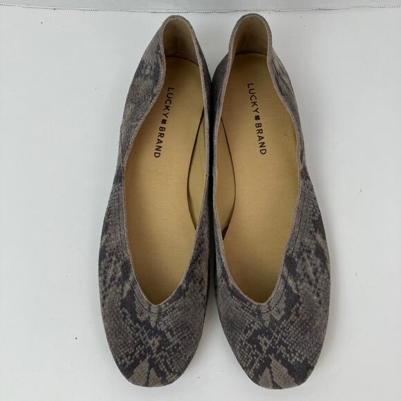 Lucky Brand Sz 10 Alba Grey Suede Animal Print Ballet Flats Soft Comfy - Picture 6 of 16